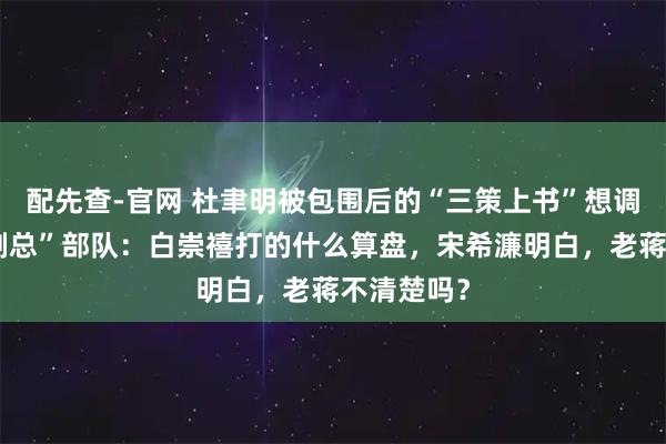 配先查-官网 杜聿明被包围后的“三策上书”想调动华中“剿总”部队：白崇禧打的什么算盘，宋希濂明白，老蒋不清楚吗？